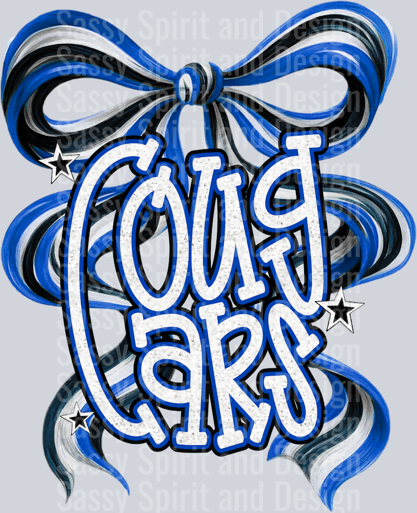 COUGARS ROYAL BLACK WHITE GLITTER BOW