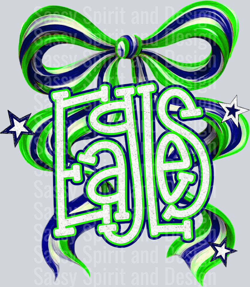 EAGLES LIME NAVY BOW GLITTER