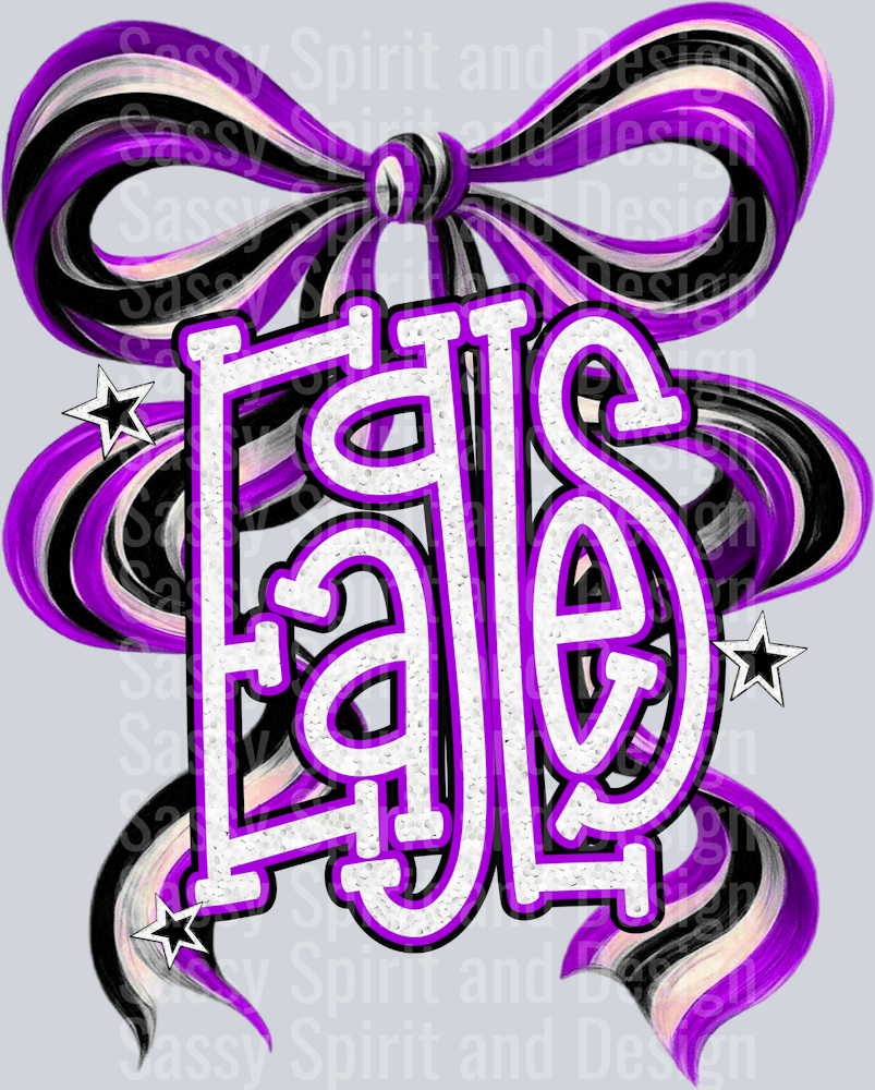 EAGLES PURPLE BLACK GLITTER BOW