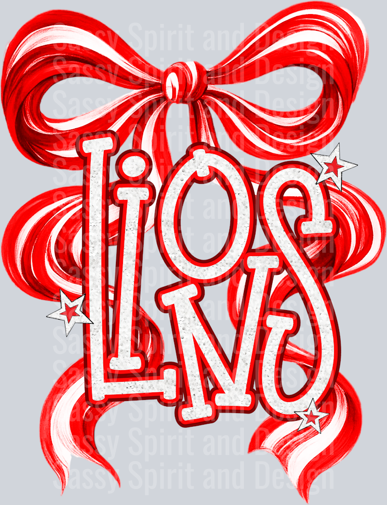 LIONS RED WHITE BOW GLITTER