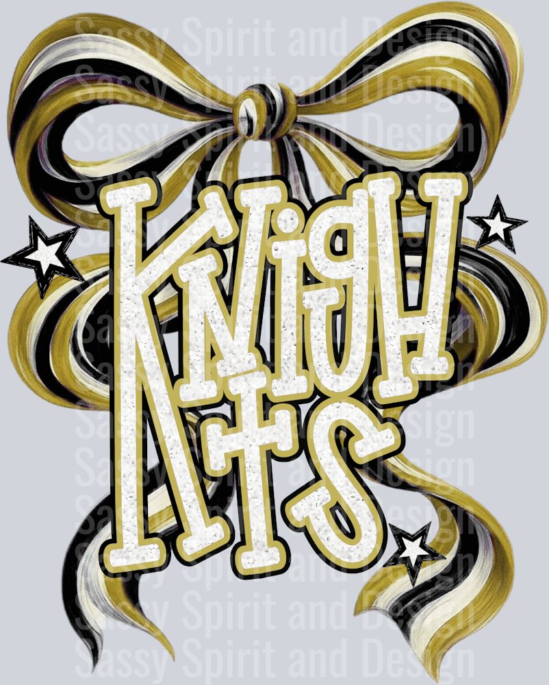 KNIGHTS GOLD BLACK GLITTER BOW
