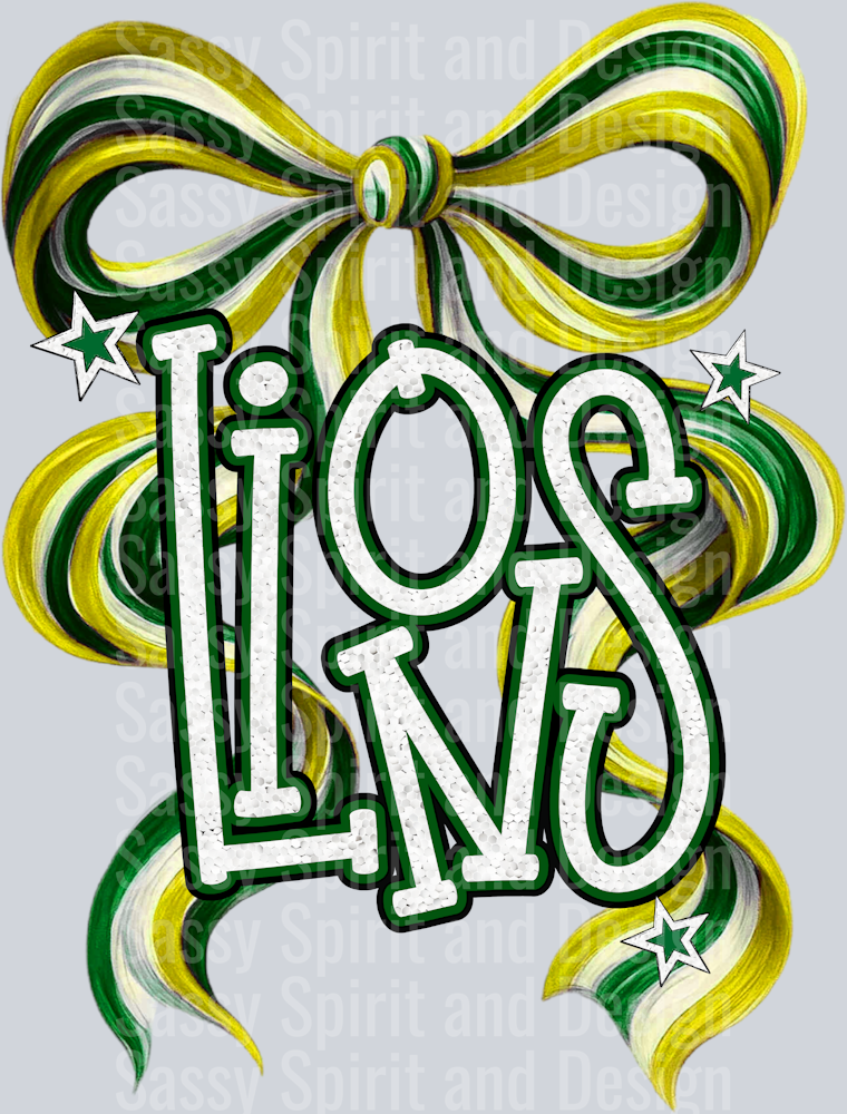 LIONS GOLD GREEN BOW GLITTER