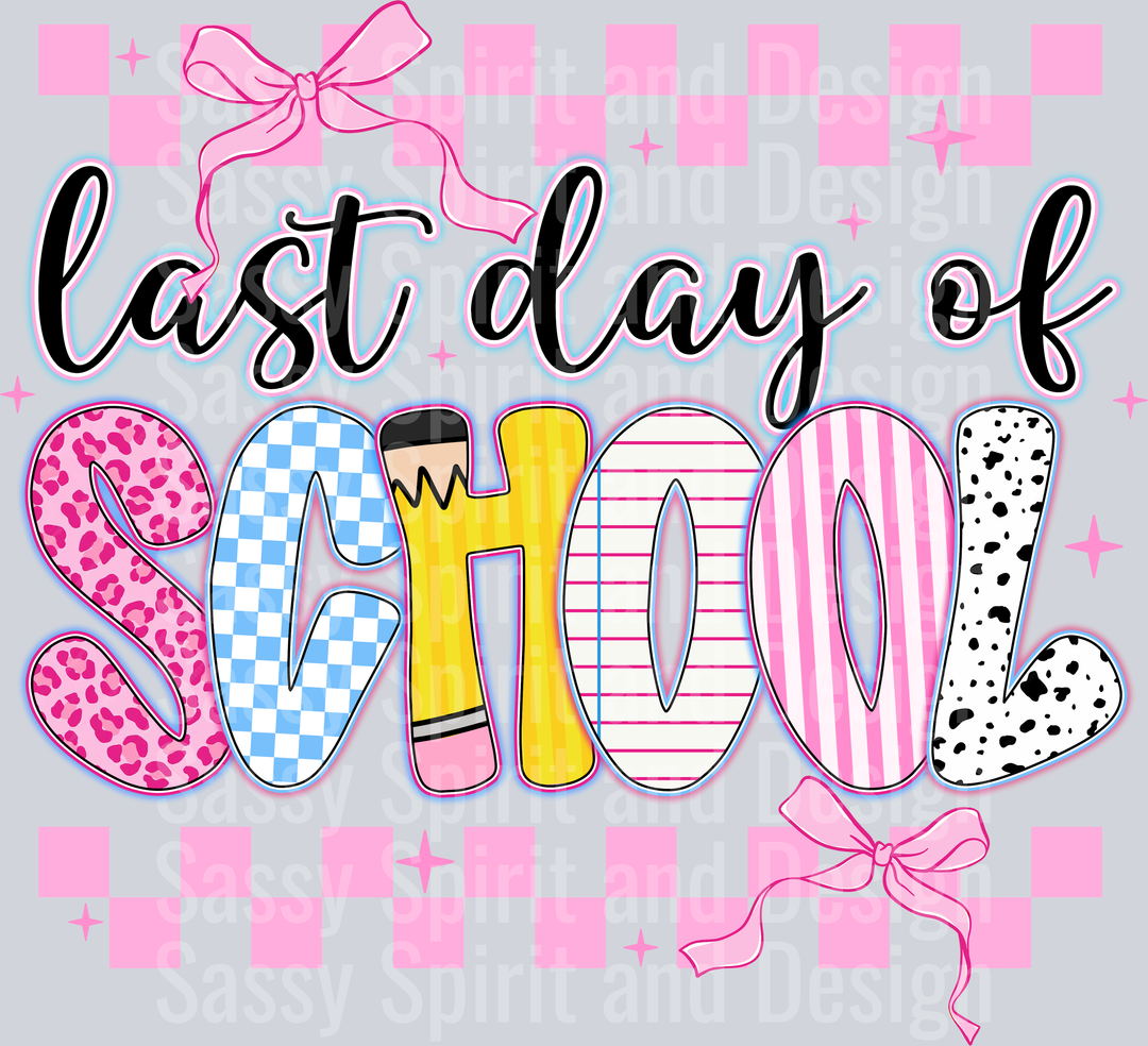 Happy Last Day Of School Pink Checkered Bow