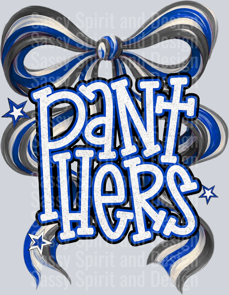 PANTHERS BLUE WHITE GREY BOW GLITTER