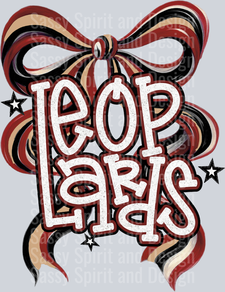 LEOPARDS RED TAN BOW GLITTER