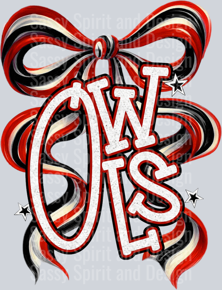 OWLS RED BALCK GLITTER BOW