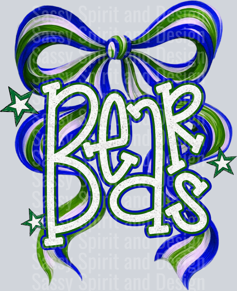 BEARS BLUE GREEN GLITTER BOW