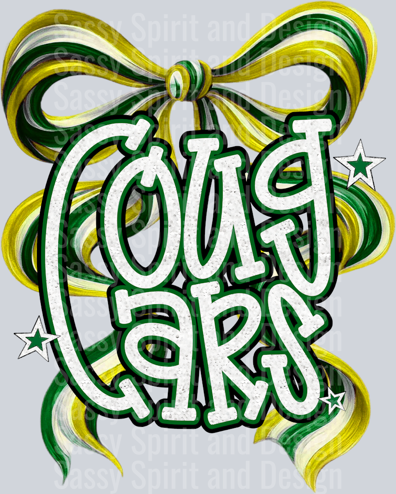 COUGARS GREEN GOLD BOW GLITTER