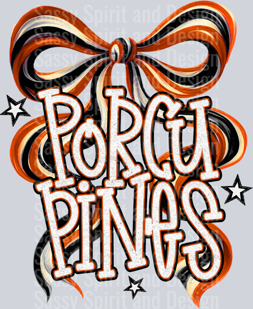 PORCUPINES ORANGE BLACK BOW GLITTER