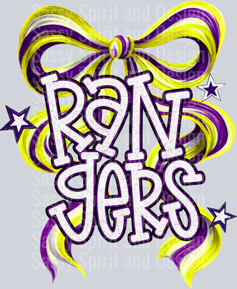 RANGERS PURPLE YELLOW BOW GLITTER