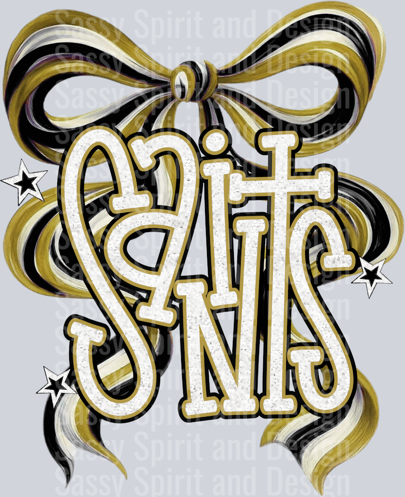 SAINTS GOLD BLACK BOW GLITTER