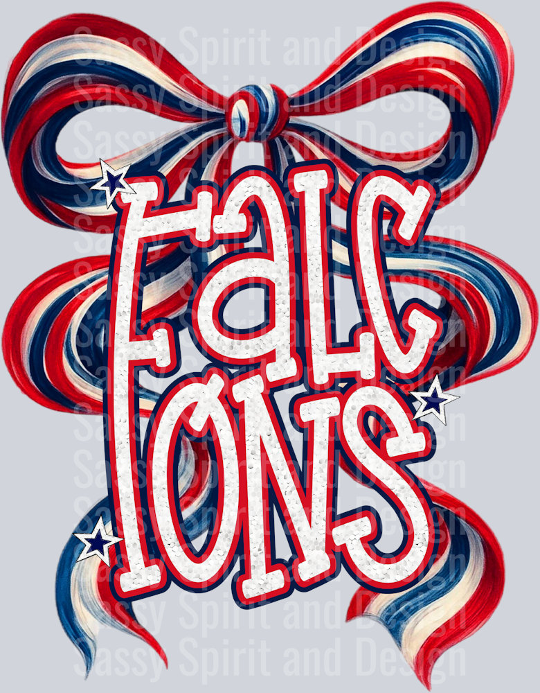 FALCONS RED WHITE BLUE BOW GLITTER