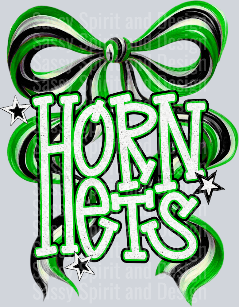HORNETS GREEN BLACK BOW GLITTER