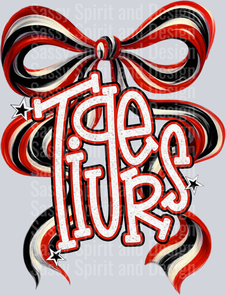 TIGERS RED BLACK BOW GLITTER