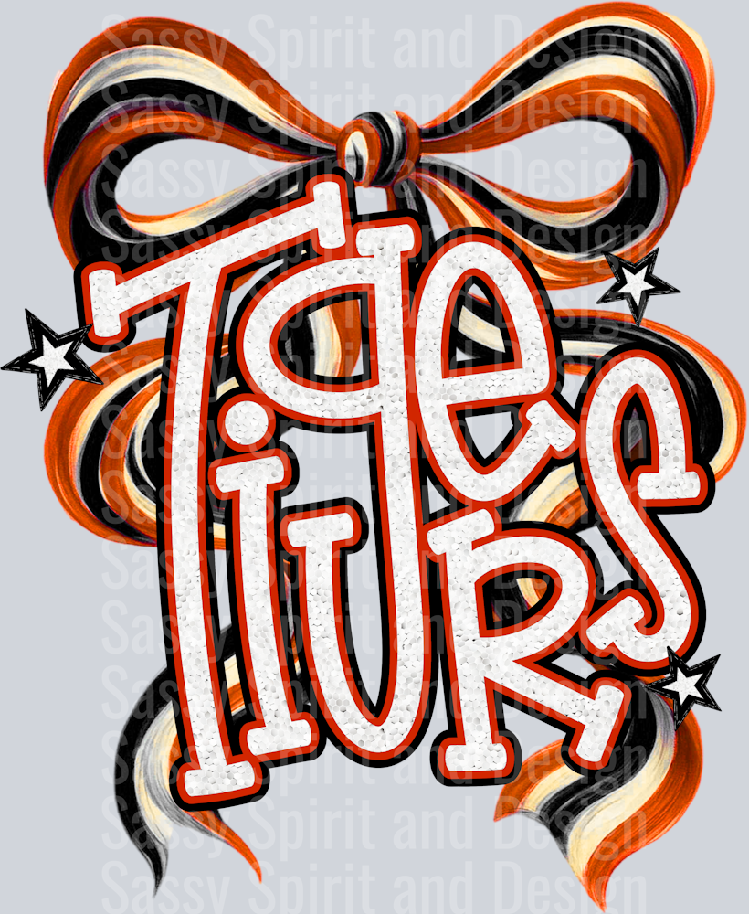 TIGERS BLACK ORANGE GLITTER BOW