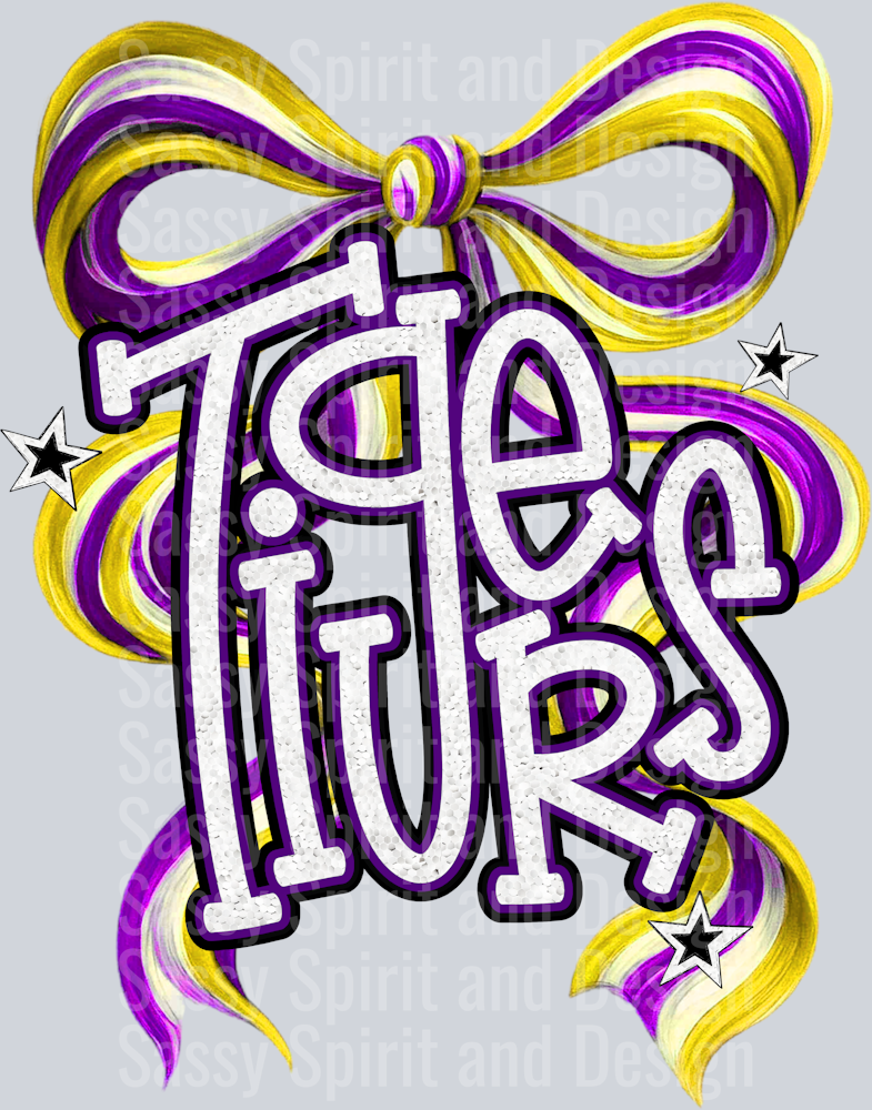 TIGER PURPLE YELLOW BOW GLITTER