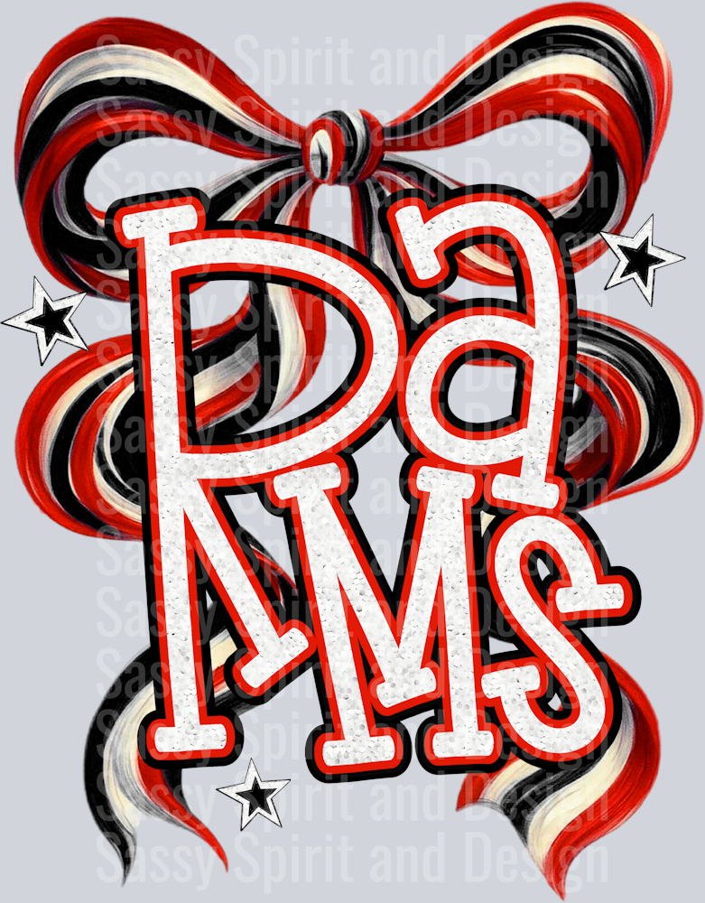 RAMS RED BLACK WHITE GLITTER BOW