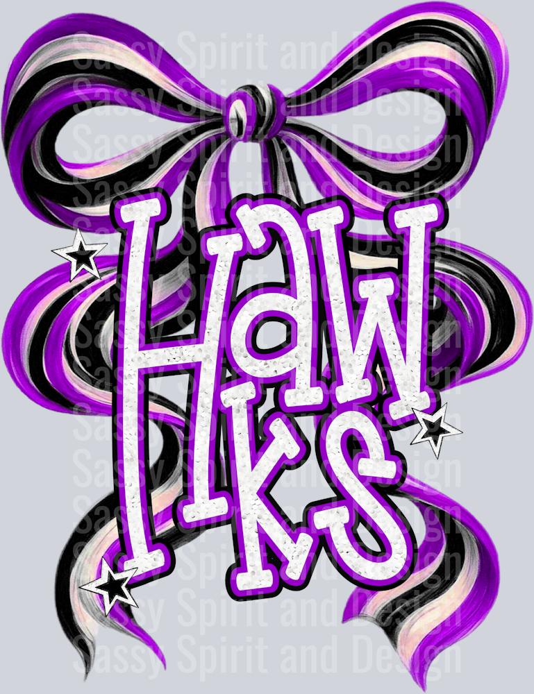 HAWKS PURPLE WHITE BOW GLITTER