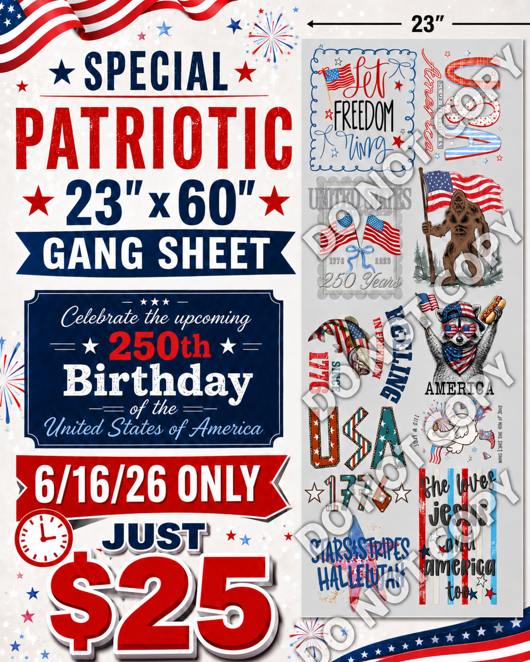PRE-MADE USA Theme 23"x60" Gang Sheet