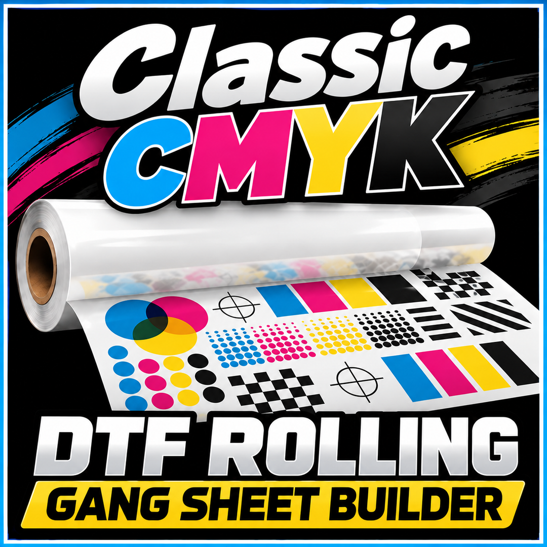 Classic CMYK DTF Rolling Gang Sheet - Heat Press Application