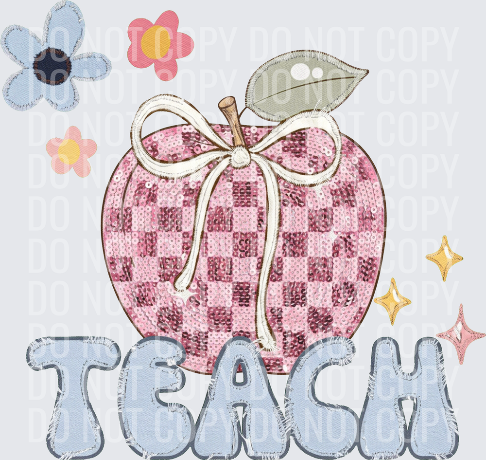 teach checkered apple faux emb hwds