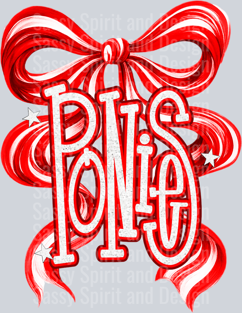PONIES RED WHITE GLITTER BOW