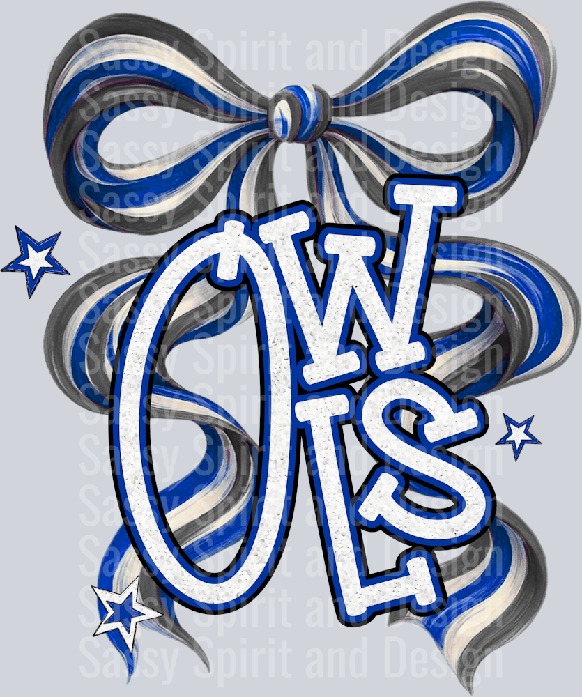 OWLS BLUE GREY BOW GLITTER