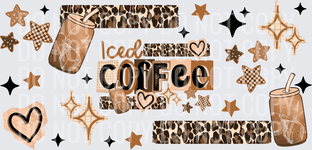 leopard iced coffee 16oz glass wrap