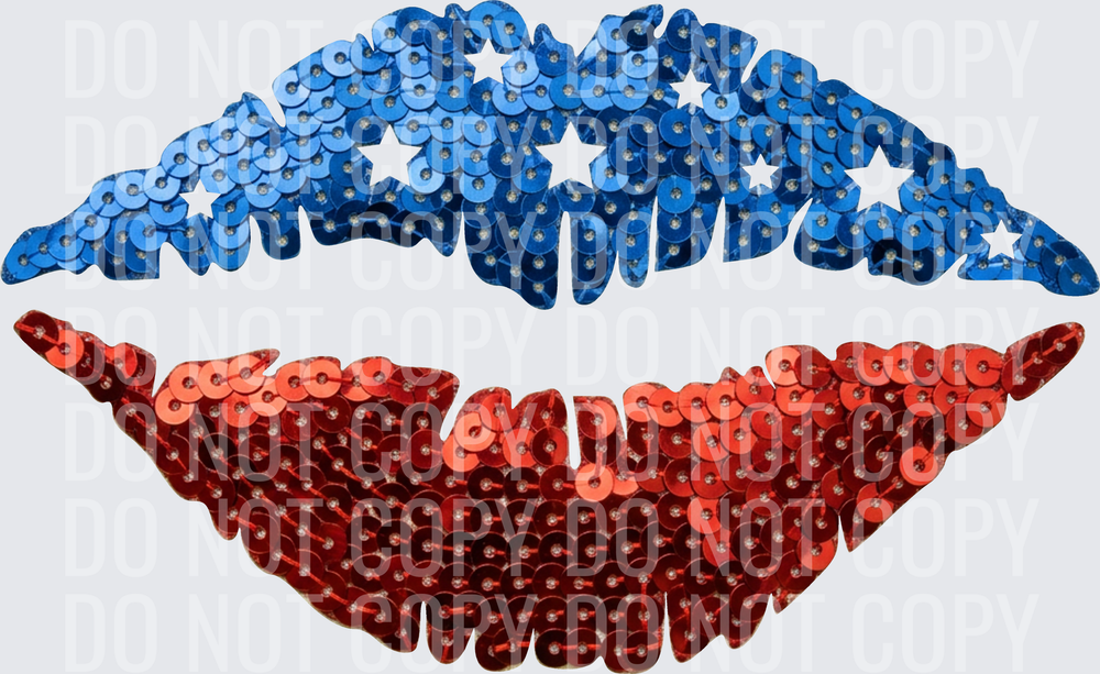 sequin red blue star lips