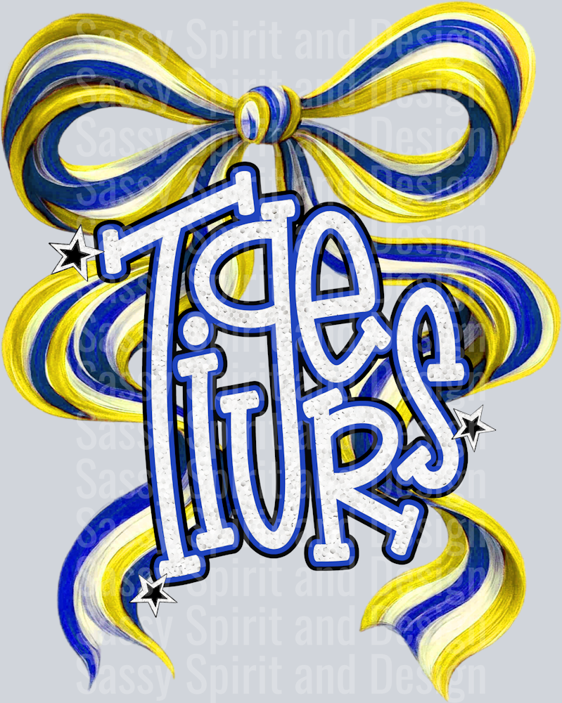 TIGERS YELLOW BLUE BOW GLITTER