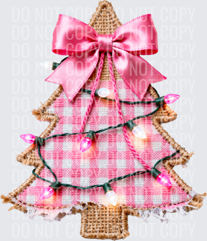 Faux burlap pink tree with lights hwds