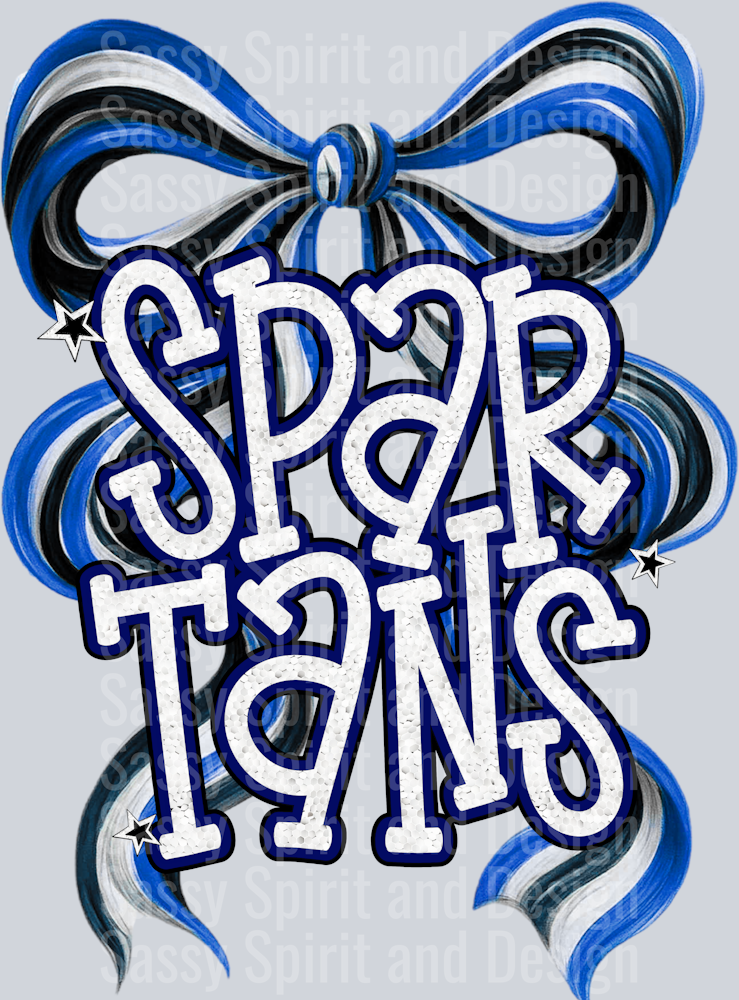 SPARTANS BLUE WHITE BOW GLITTER