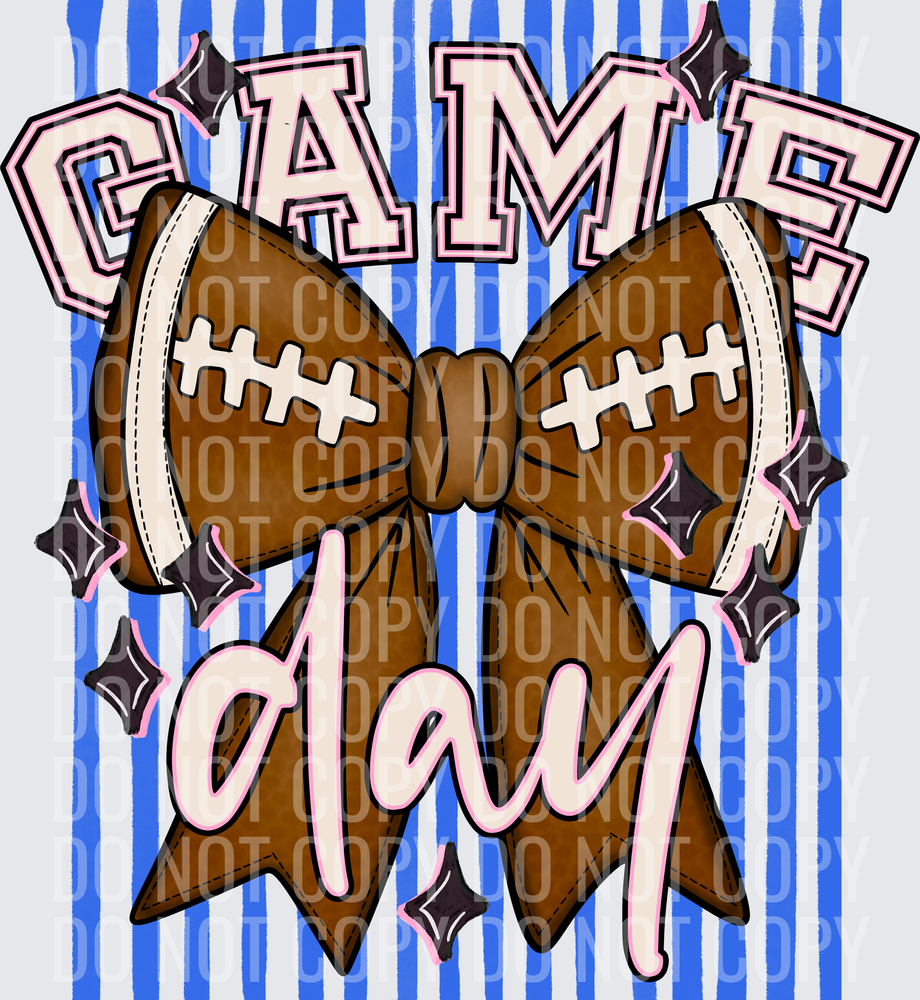 KayndiDesigns 05.26 Game Day Football Bow Blue