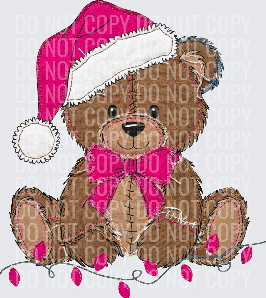 pink chrstmas teddy faux emb hwds
