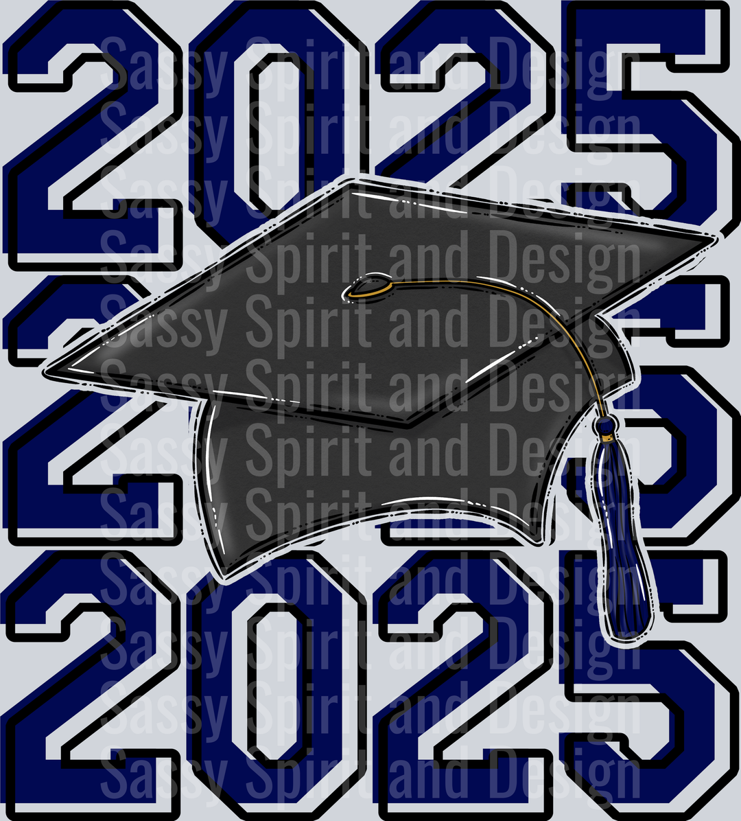 2025 Grad Cap Stacked Navy Blue