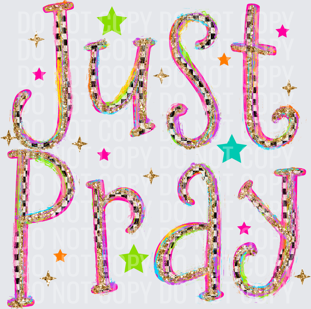 JUST PRAY GLITTER CHECKERED