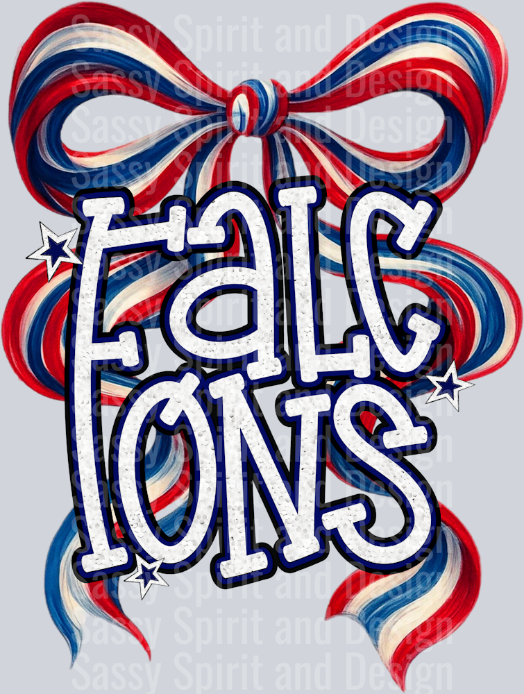 FALCONS RED BLUE BOW GLITTER
