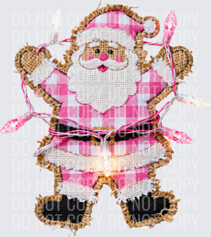 faux burlap pink santa with lights HWDS