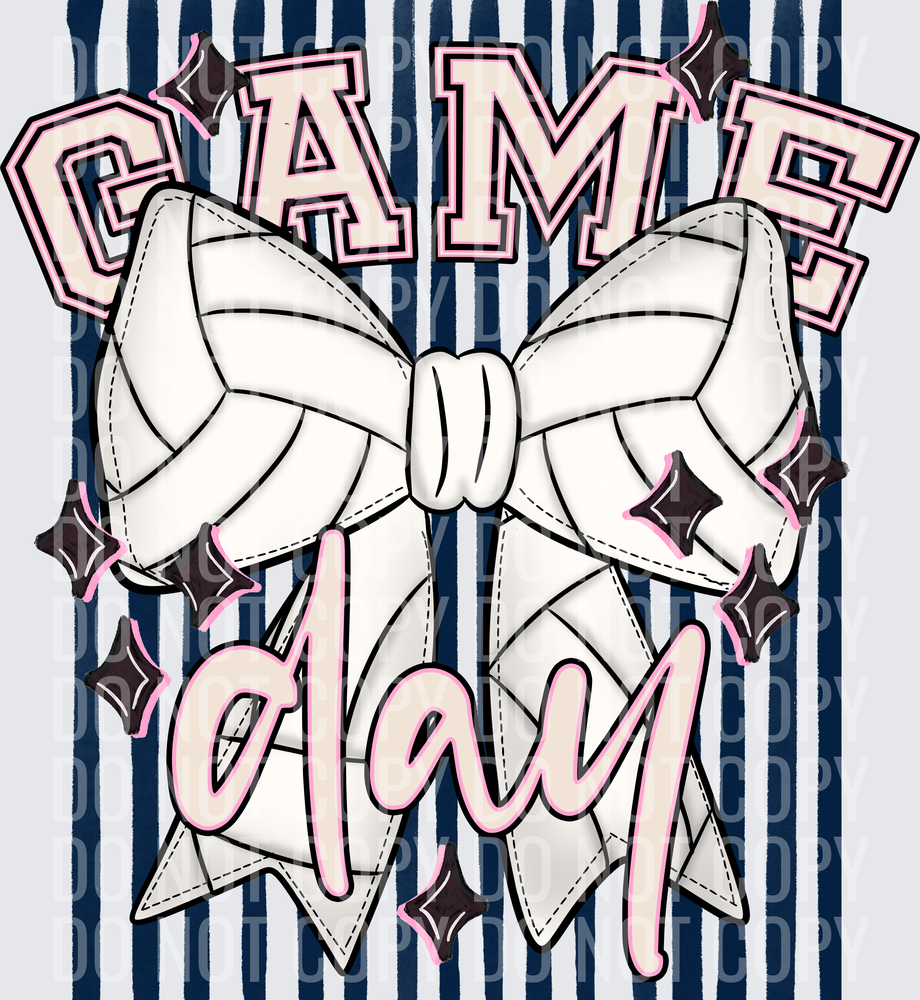 KayndiDesigns 05.26 Game Day Volleyball Bow Navy
