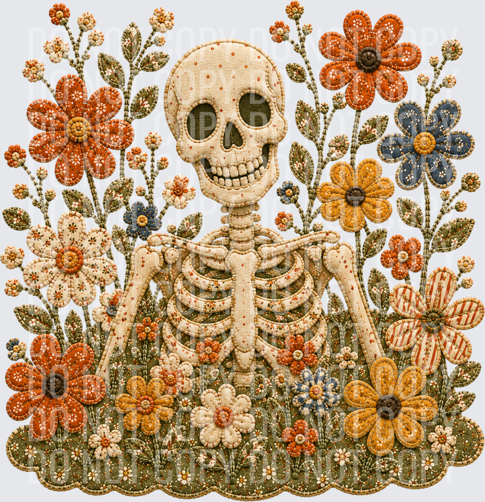 skeleton and flowers