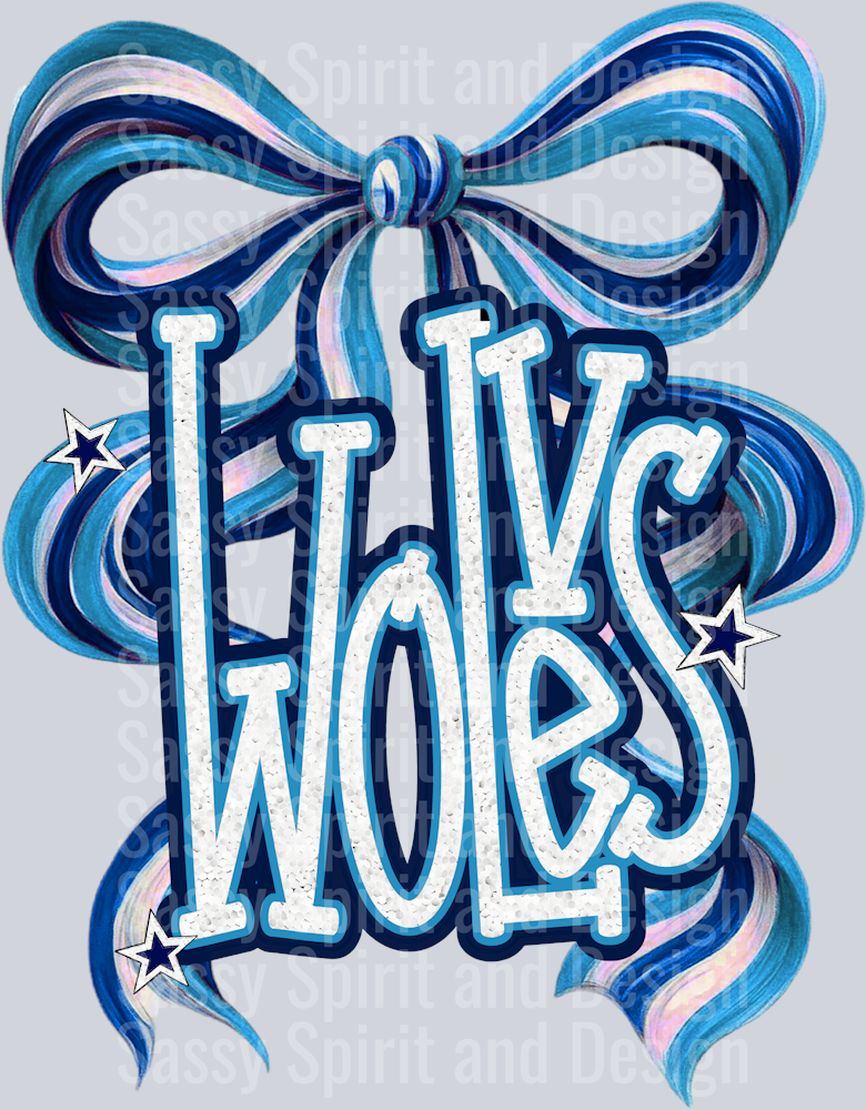 WOLVES NAVY WHTIE TEAL BOW GLITTER