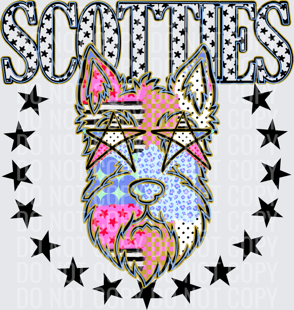 KayndiDesigns 09.26 Patchwork Varisty Stars Scotties