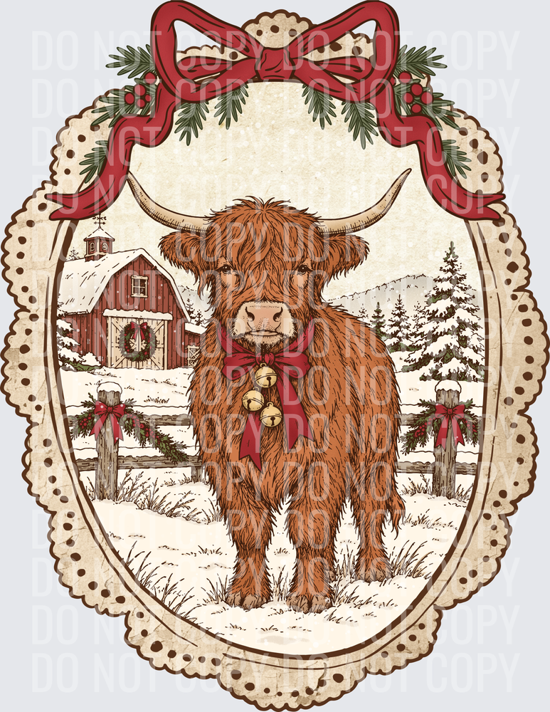 Vintage Christmas Highland Cow