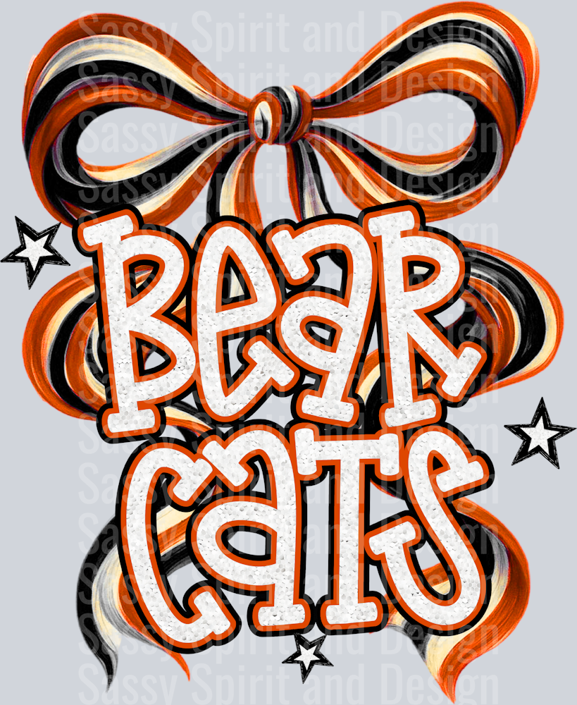 BEARCATS ORANGE BLACK BOW GLITTER