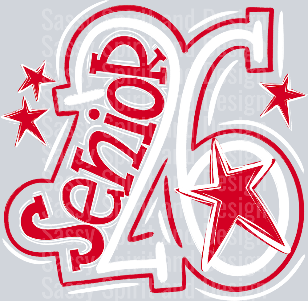 Senior 2026 Doodle White Red