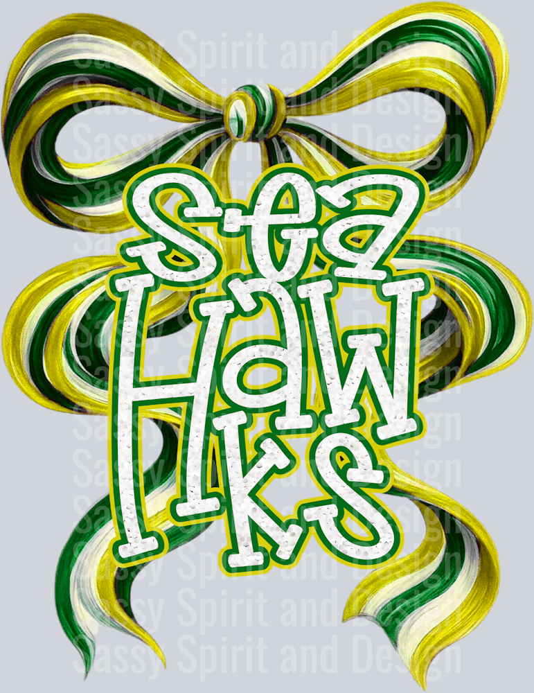 SEAHAWKS GREEN YELLOW BOW GLITTER