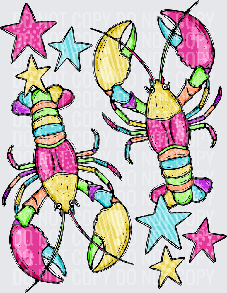 Colorful lobsters with stars