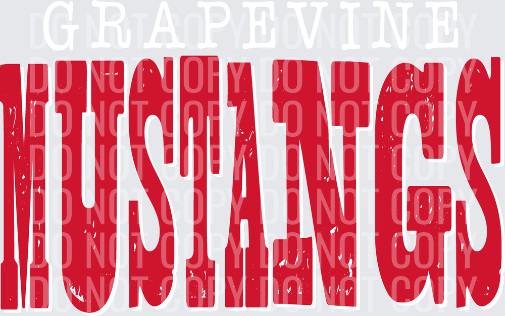 GRAPEVINE MUSTANGS DISTRESSED MIXED UP FONT RED WHITE SHADOW