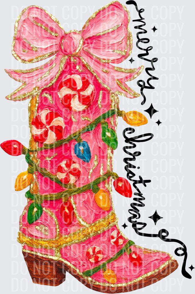 Merry Christmas brushstroke cowgirl boot NOGLITTER