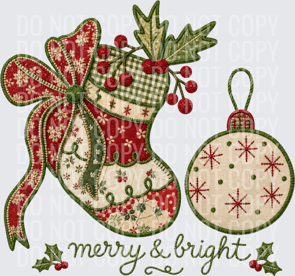 merry and bright stocking and bulb